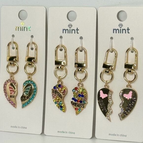 BAG CHARM “Best Friends” Butterfly Heart Bag Charms Keychain in Pink & Blue - Picture 8 of 8